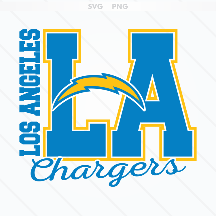 Los Angeles Chargers logo featuring a bold blue and gold lightning bolt, available in SVG and PNG formats.