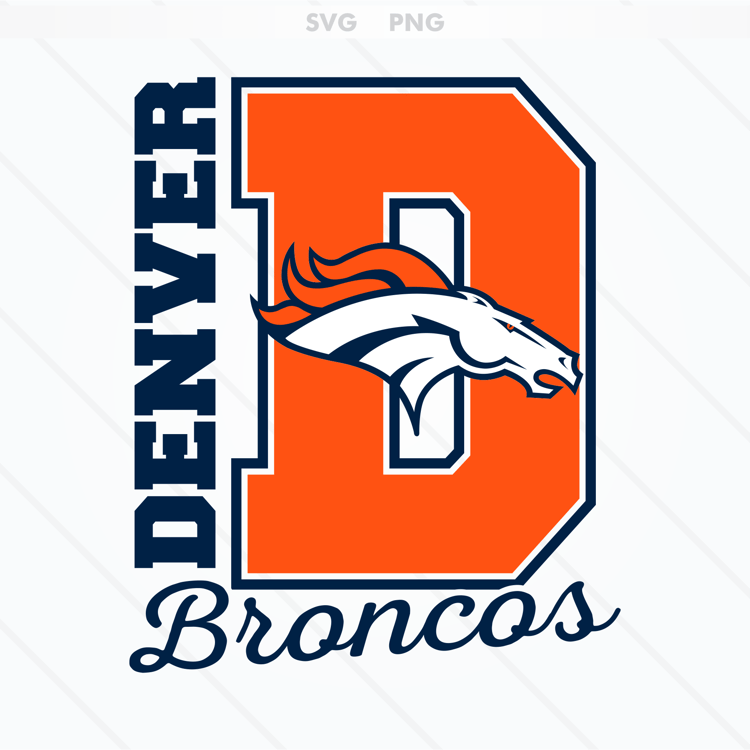 Denver Broncos logo featuring a bold orange and blue horse head, available in SVG and PNG formats.