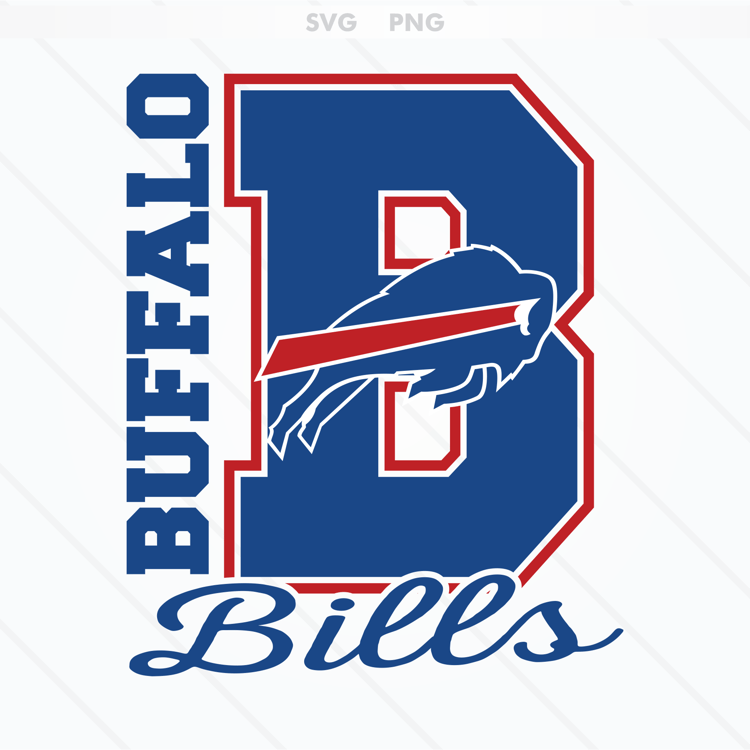 Buffalo Bills logo featuring a dynamic buffalo in red, white, and blue, available in SVG and PNG formats.