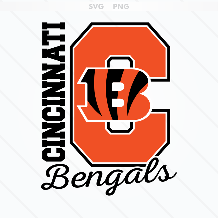 Cincinnati Bengals logo featuring bold tiger stripes in orange and black, available in SVG and PNG formats.