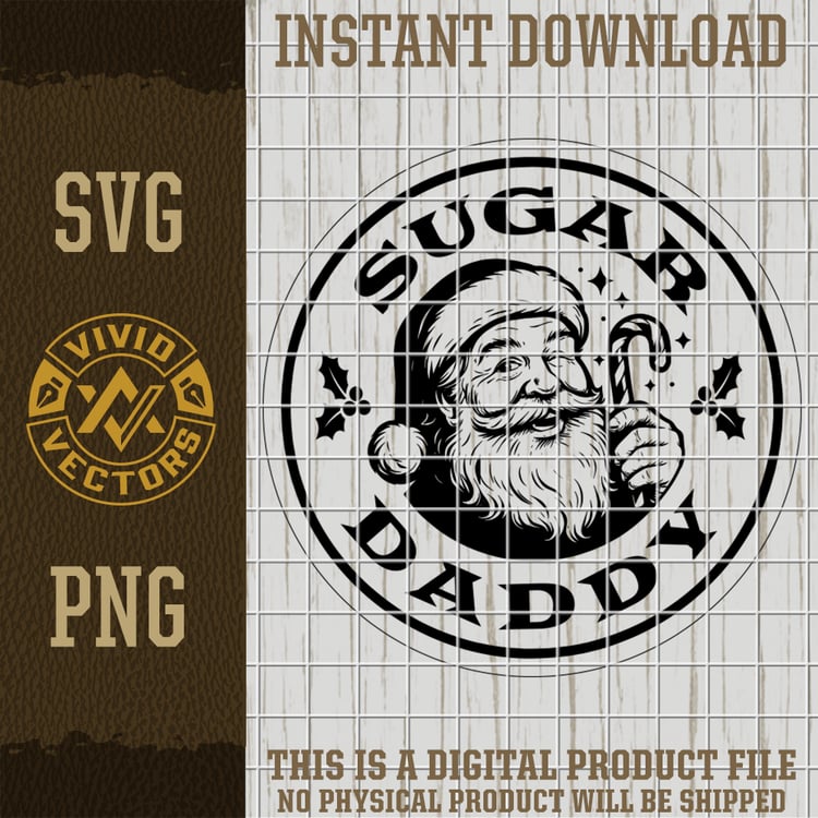sugar daddy santa adult funny christmas candy cane holly svg png vector logo laser engraving leather hat patch design