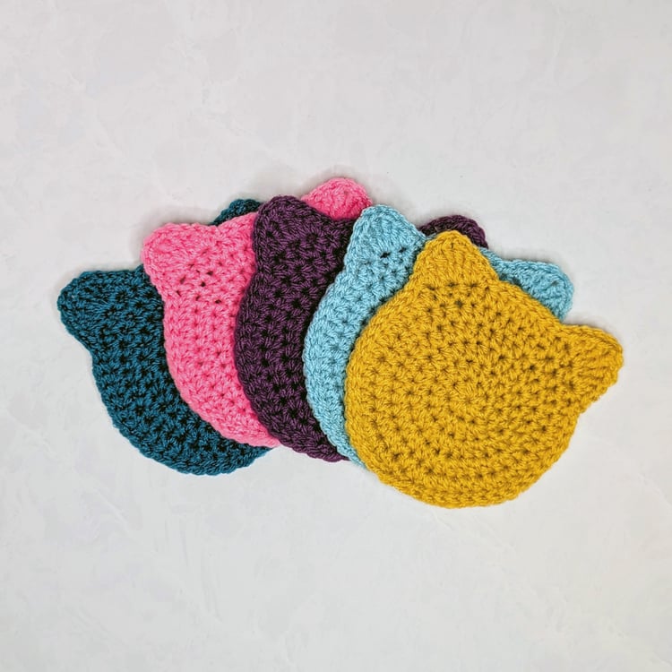 Colorful Crochet Cat Coasters