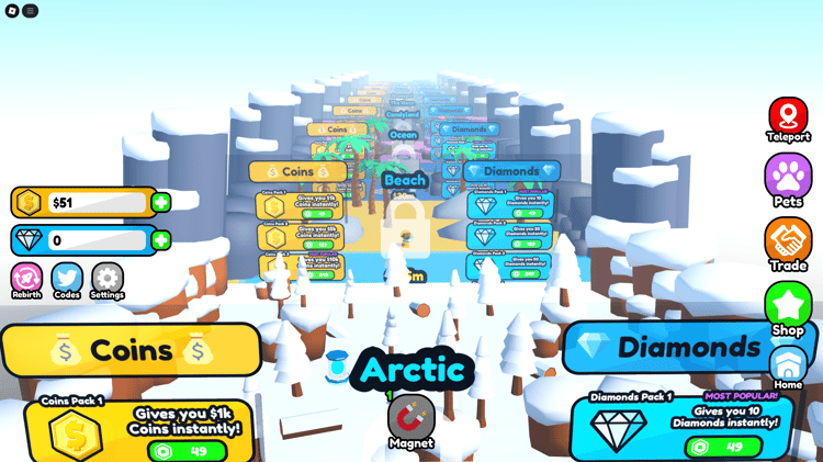 Roblox magnet simulator game overview with coin collection