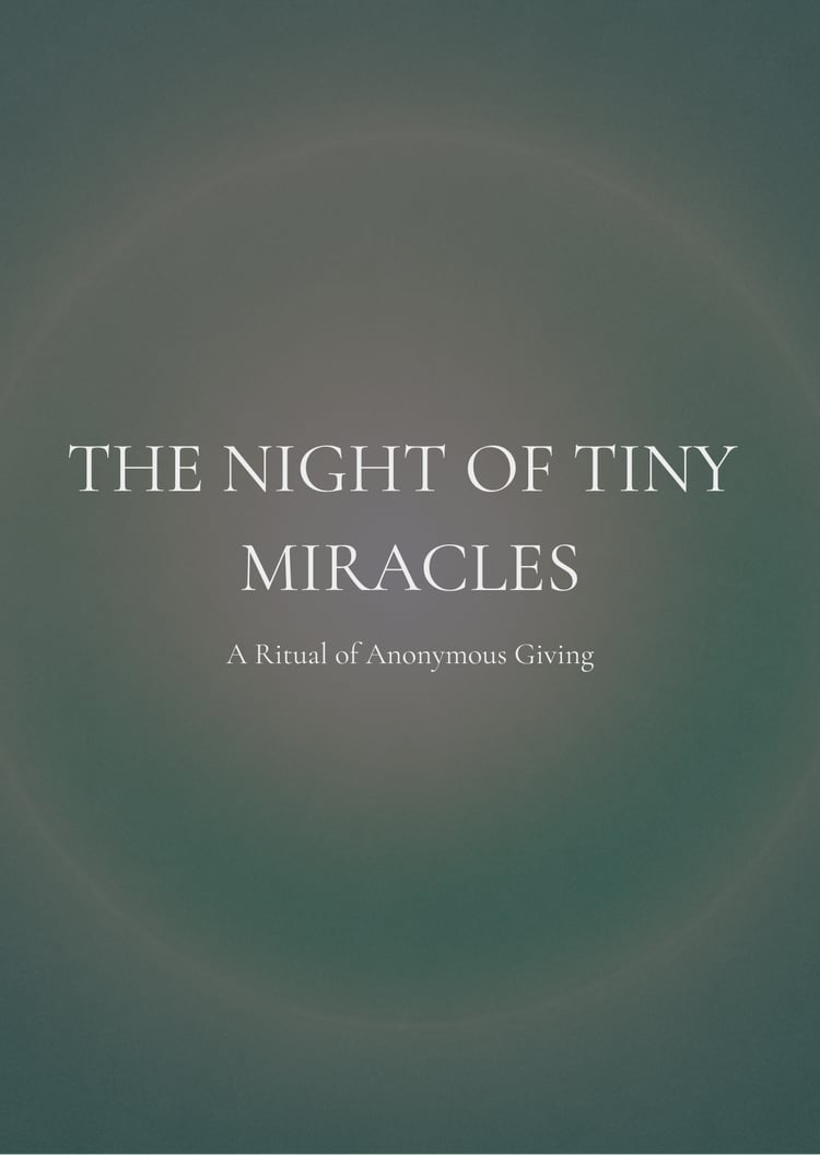 Cover of The Night of Tiny Miracles ritual guide, a frequency-coded book designed for anonymous giving through 13 miracle envelopes. Soft night sky background with energetic undertones.