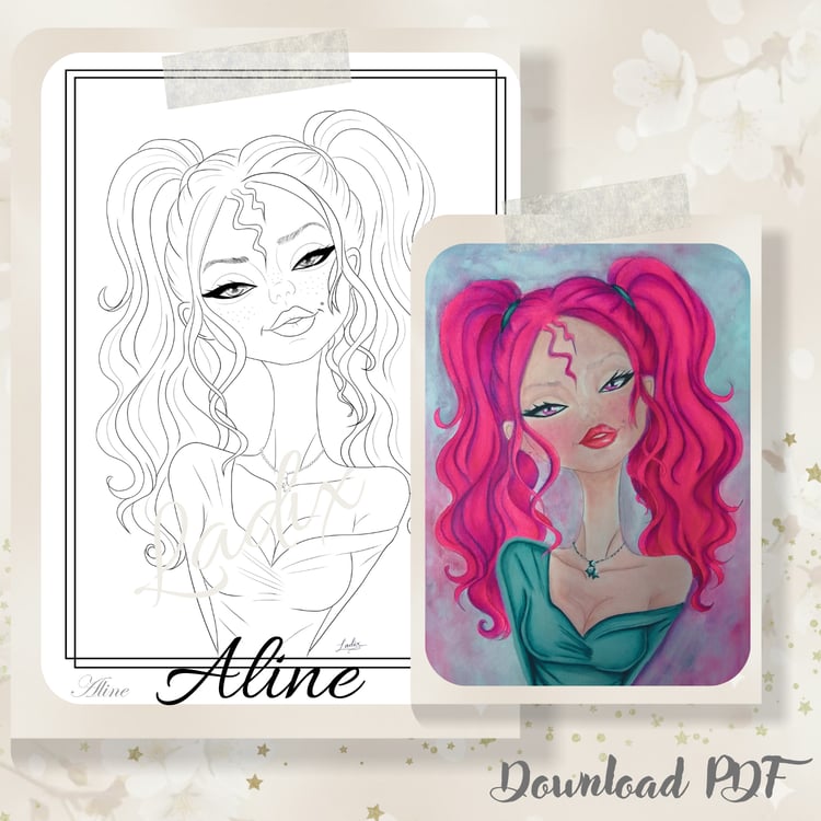 Aline:  Coloring Page PDF | Poetic Adult Coloring Illustration | Printable Art A4