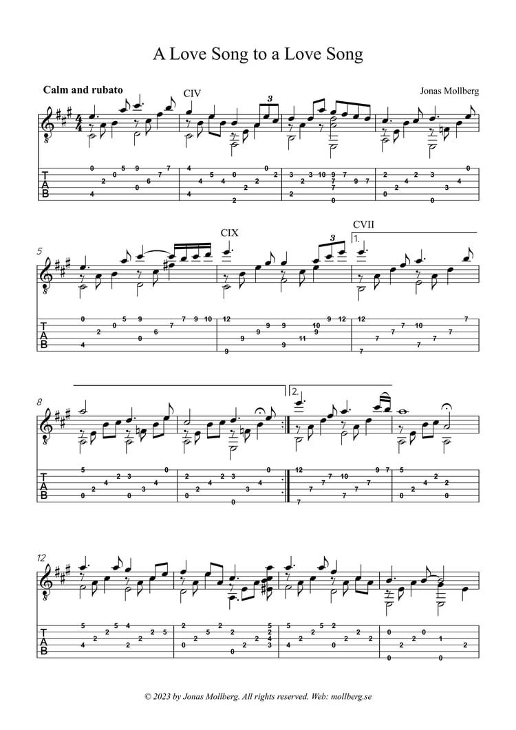 Classical & Fingerstyle Guitar Sheet Music with TAB – Printable