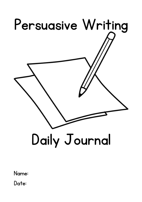 "Cover of Persuasive Writing Daily Journal for children with clean layout including Name: and Date: lines – soft, encouraging design for kids to practice writing, self-expression, and daily reflection."