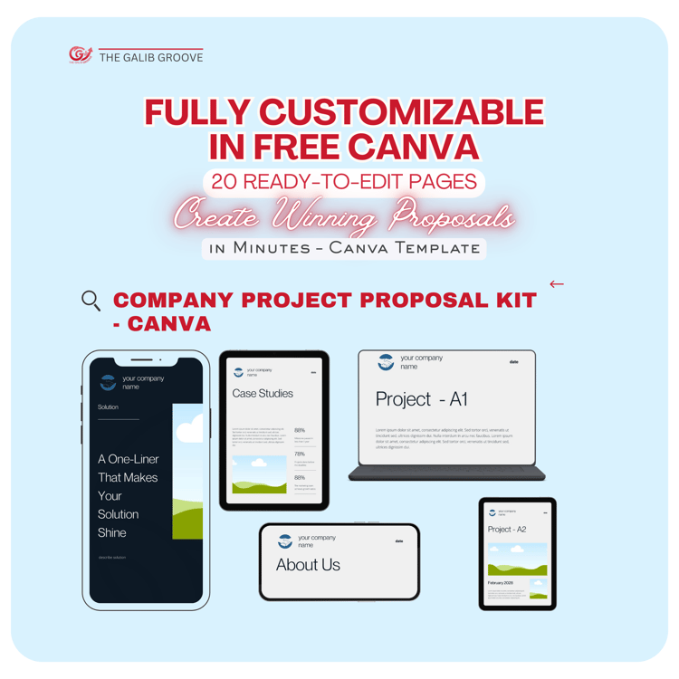 Mockup of Company Project Proposal Canva Template Digital Tools Kit