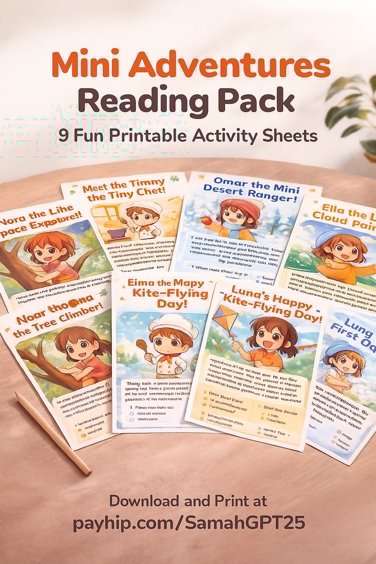Mini Adventures Reading Pack – 9 Fun Printable Activity Sheets