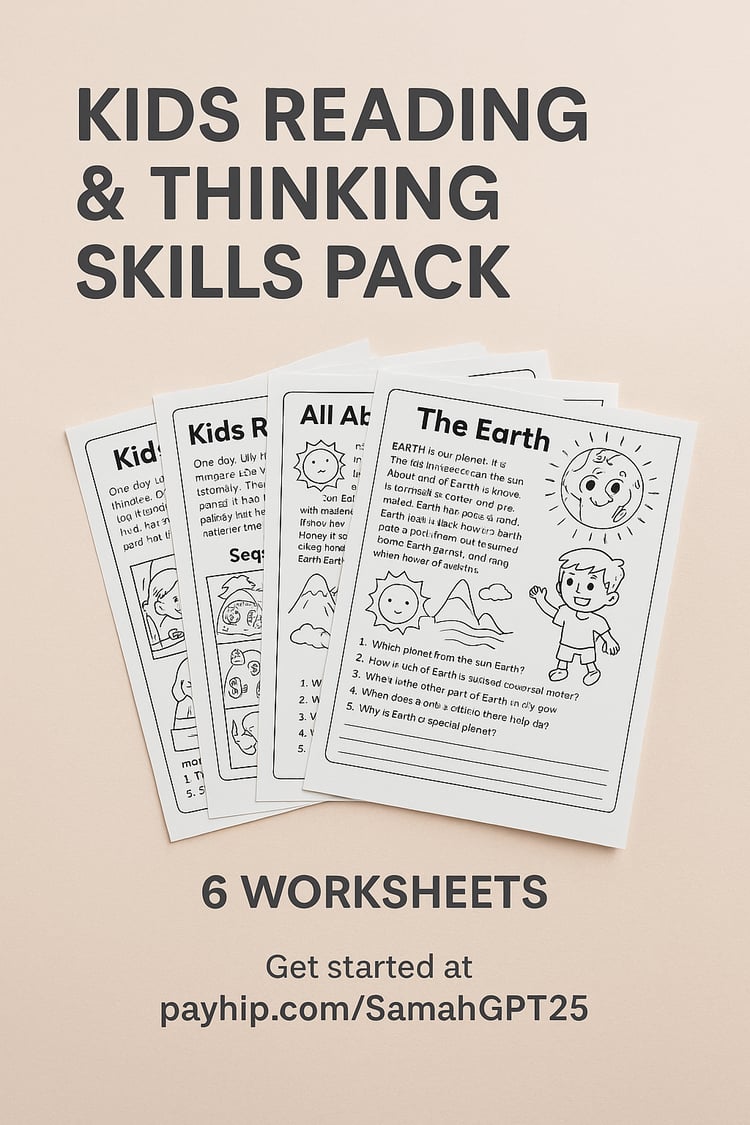 Reading Comprehension Made Easy (Ages 6–8) 6 Print & Go Worksheets for Confident Readers