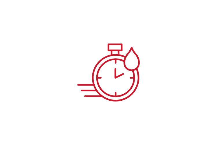 Red fast forward clock icon representing saving time and creating content quickly using ready-made Canva templates.