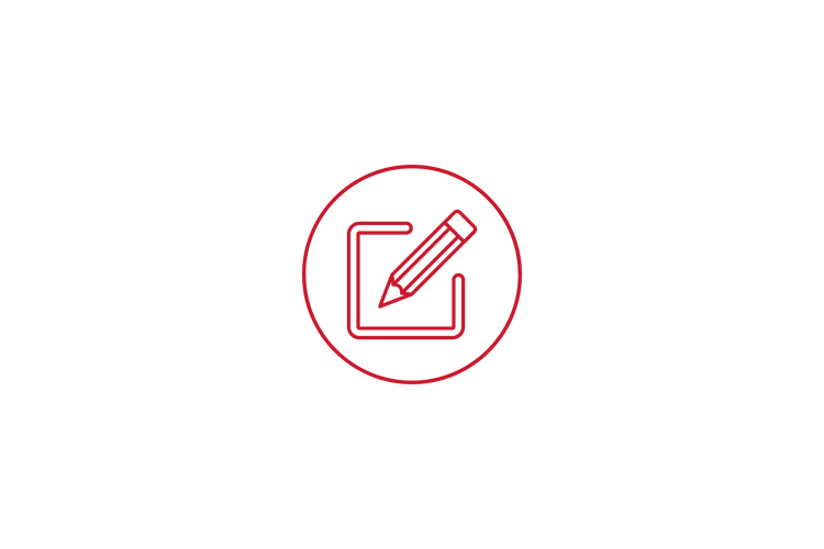 Red edit icon showing the ability to customize Canva templates easily by editing text, colors, and layouts to fit your brand.