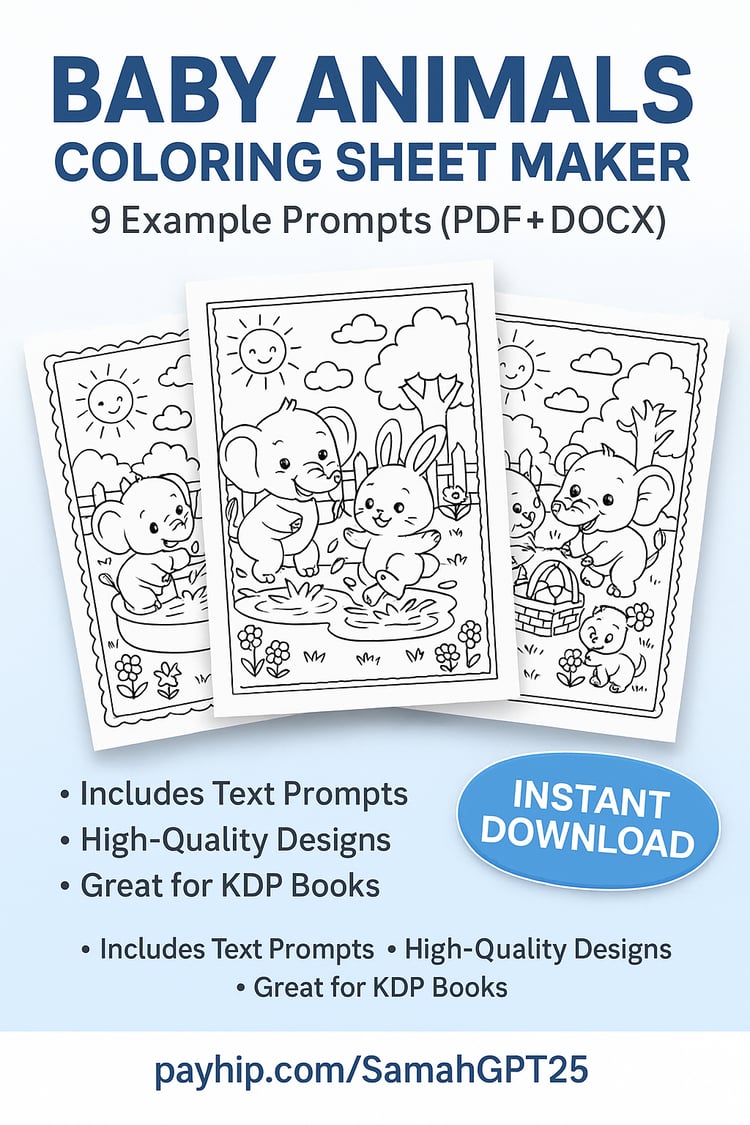 Baby Animals Coloring Sheet Maker – 9 Example Prompts (PDF + DOCX)