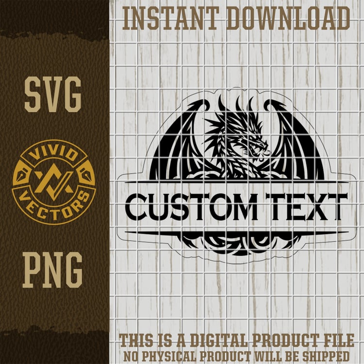 custom text fantasy dragon logo svg png mythical dragon silhouette vector design laser engraving customizable cut file