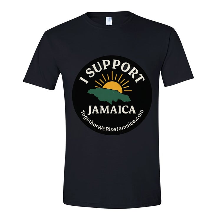 Black I Support Jamaica t-shirt promoting unity and disaster recovery