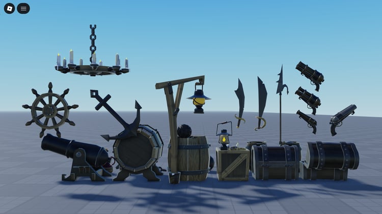 ship wheel placed in a pirate cabin scene