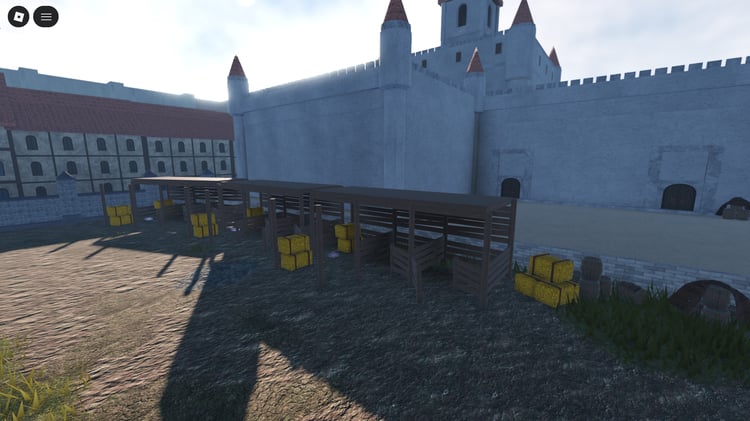 Enterable stone castle with towers and detailed interior