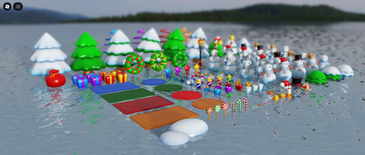 Low poly snowmen with scarves and hats in winter setting
