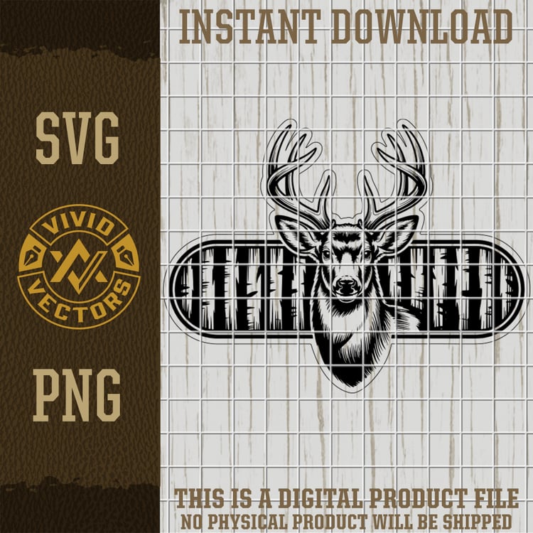 forest buck deer hunting svg png detailed buck with treeline background vector laser engraving cut file for hats shirts patches