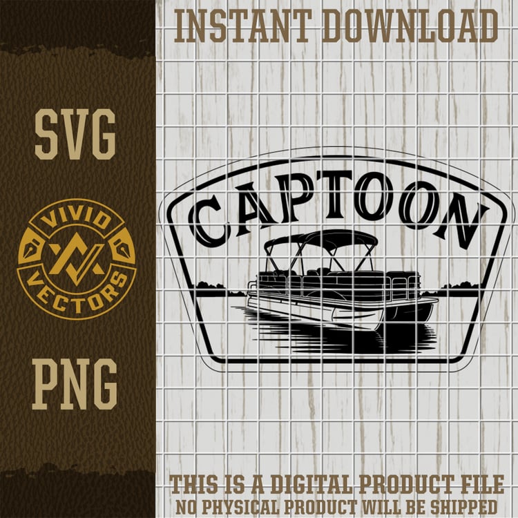 captoon pontoon boat captain svg png funny boating lake life vector logo laser engraving cut file for hats shirts decals