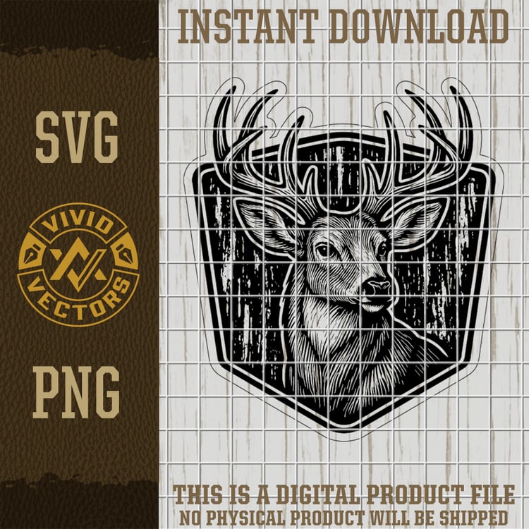 camo badge buck deer hunting svg png detailed buck with distressed background vector laser engraving cut file for hats shirts patches