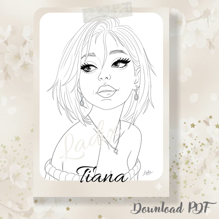 Tiana – Poetic Adult Coloring Page | Printable PDF | Relaxing Art Therapy Illustration