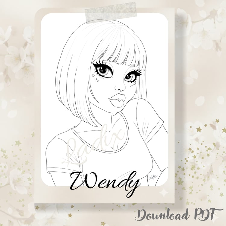 endy – Illustration à colorier poétique | Coloriage adulte relaxant | PDF imprimable instantané