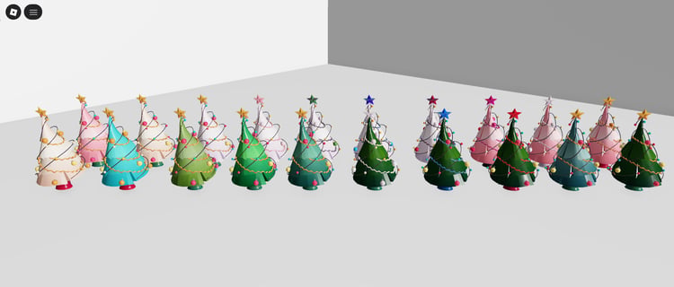 Collection of 20 low poly Christmas trees in festive styles