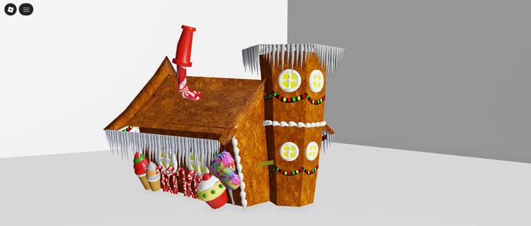 Candy-themed Christmas house in stylized winter scene