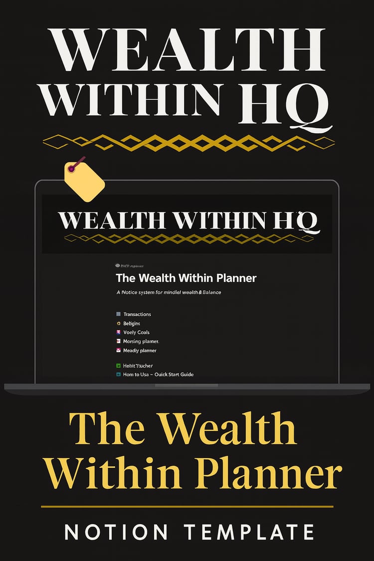 Luxury black and gold Notion planner by WealthMuse