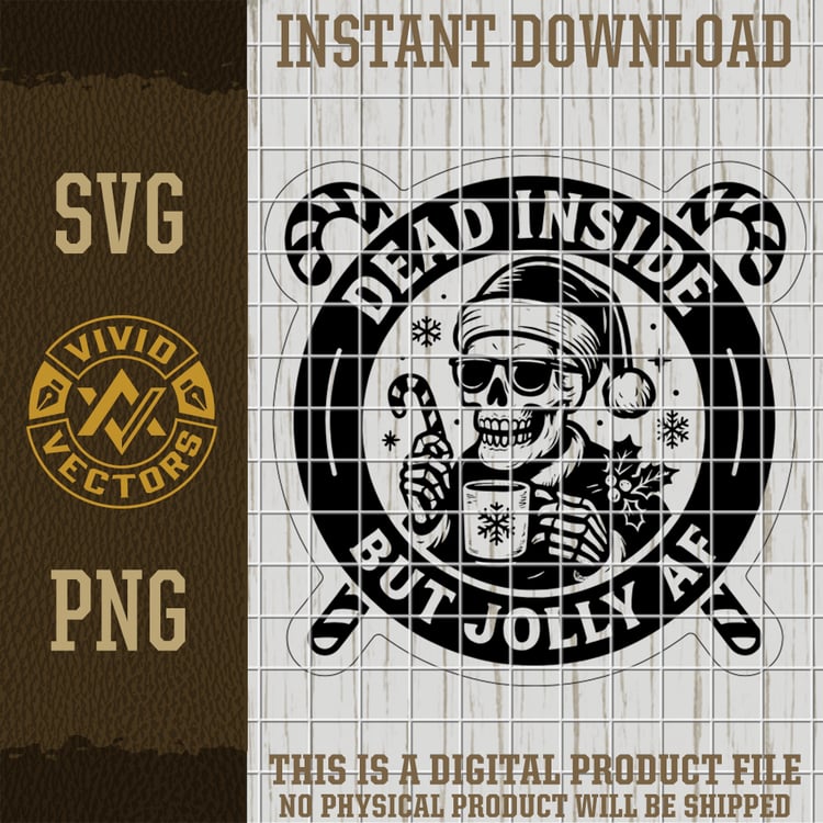 dead inside but jolly af skull christmas svg png funny dark humor santa hat candy cane vector laser engraving cut file