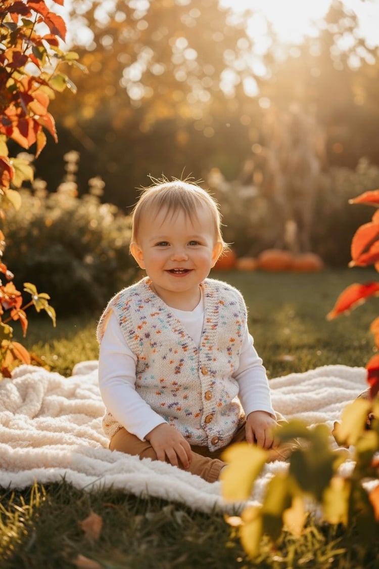 Hand-knitted beige vest for 1-year-old baby