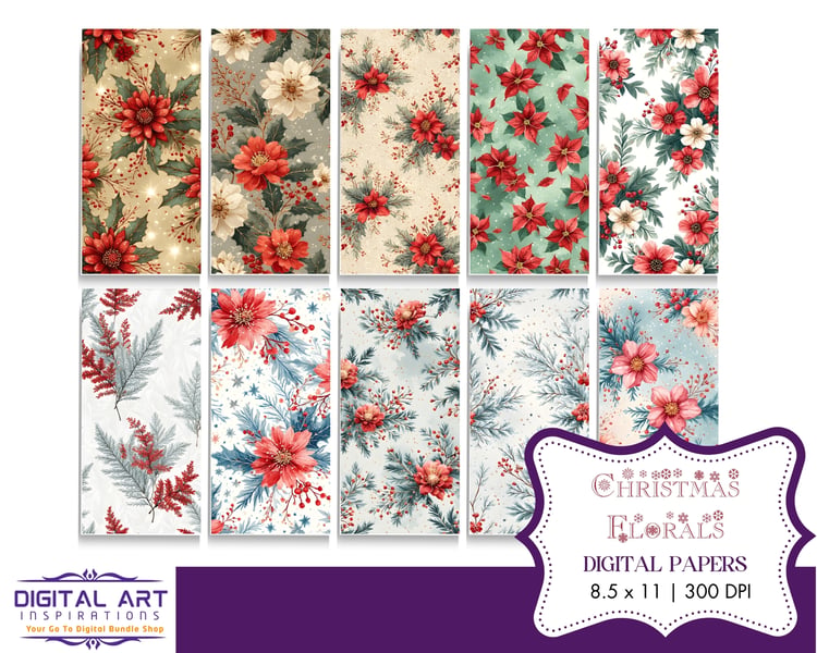 Christmas Florals Digital Papers