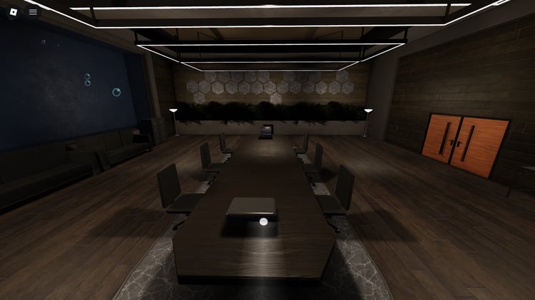 Projector screen set up for roleplay presentations
