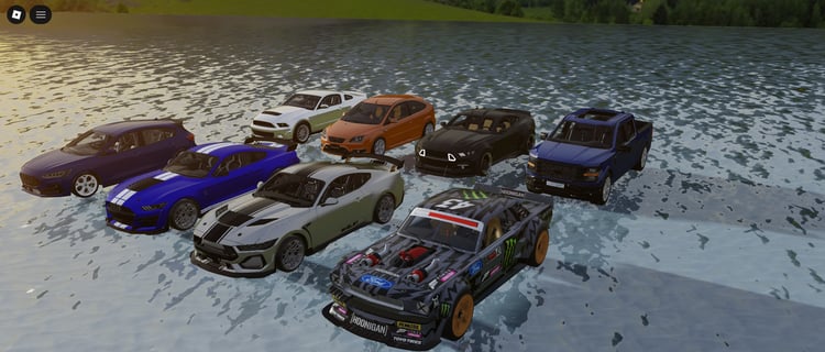Premium Ford vehicle collection for Roblox with eight scripted, drivable cars