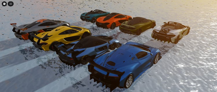 Eight detailed McLaren-style supercars in a fully scripted Roblox vehicle pack