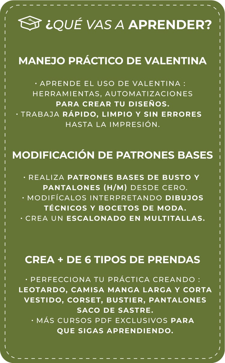manejo, programa, valentina, ropa, patronar, prendas, saco, bustier, curso, leotardo, pantalones, bustier, pdf