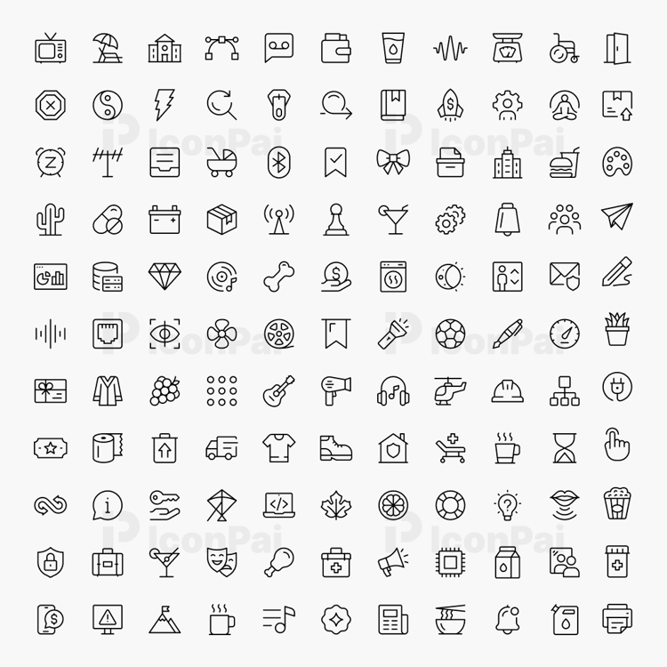 Basic UI Icons V4 – Thin line style preview of 125 clean minimal UI icons.