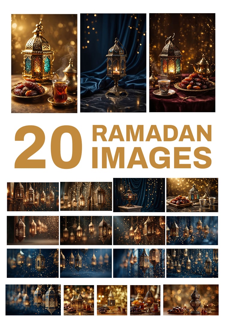 Ramadan Kareem Image Bundle | 20 Islamic Lanterns, Dates for Ramadan and Eid