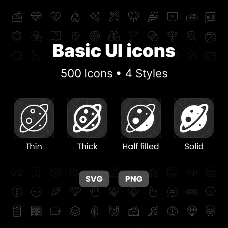 Free Basic 100 UI Icons V1 – 3 Styles (Thin, Thick & Solid) | 300 Free ...
