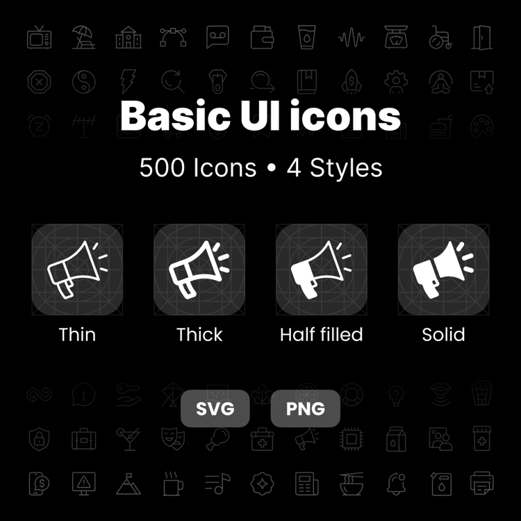 Basic UI Icons v2 – 100 Essential Icons in 4 Styles (400 Icons Total)