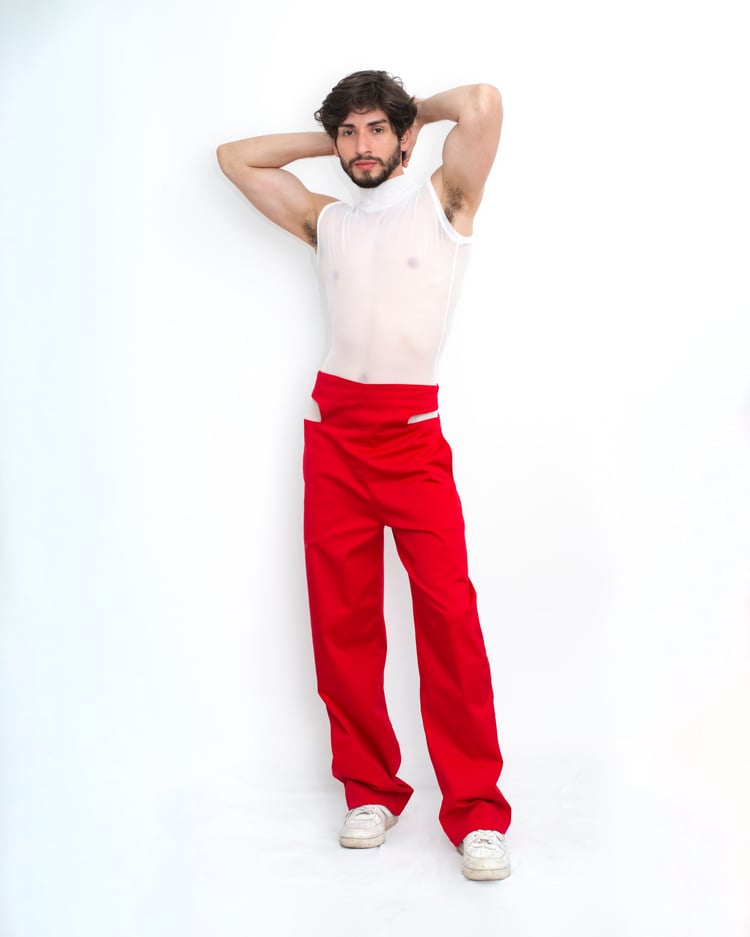 leotardo, blanco, pantalones, rojo, apertura, diseño, moda