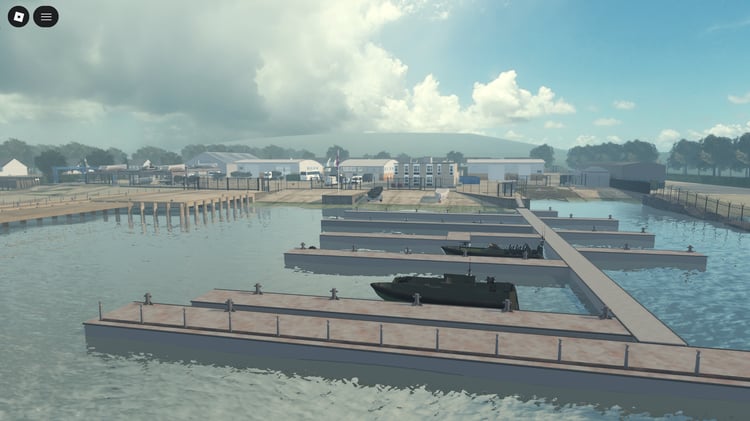 Cinematic coastal dock environment