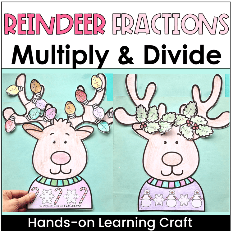 Reindeer fractions multiplying and dividing craft