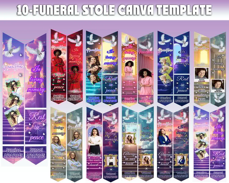 funeral stole template, memorial stole canva, in loving memory stole, celebration of life stole, funeral canva template, memorial church stole, remembrance stole design, editable funeral template, memorial apparel template