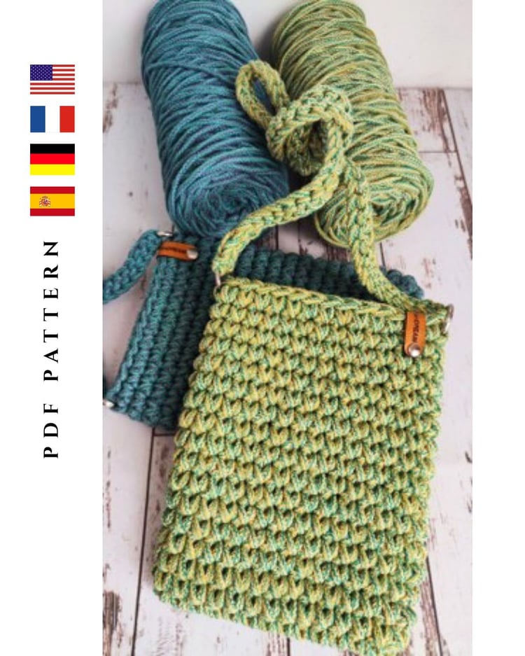 Close-up of crochet stitch texture using cotton rope yarn in Spring Pop Bag