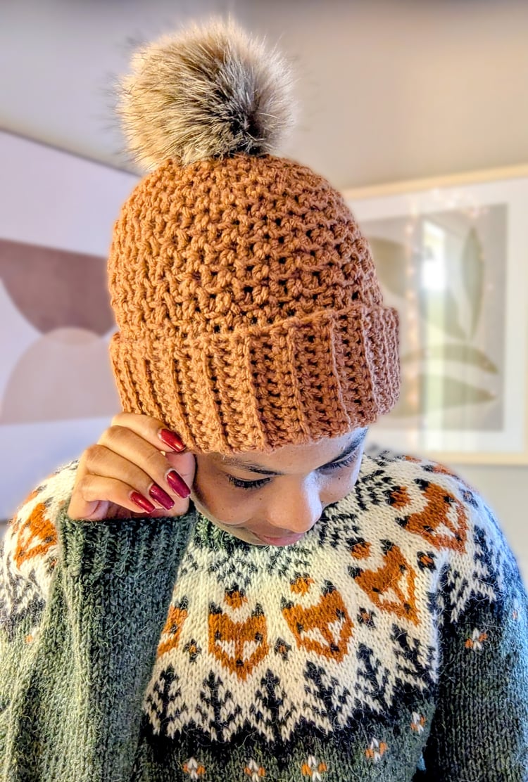 Chestnut Beanie with Pom Pom