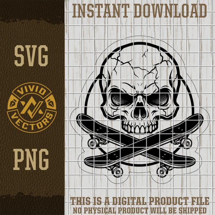 skateboard skull crossed skateboards svg png skater skull vector logo laser engraving cut file for hats shirts patches