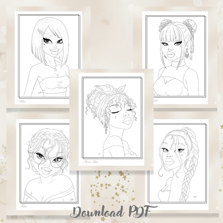 Portraits féminins poétiques à imprimer et colorier