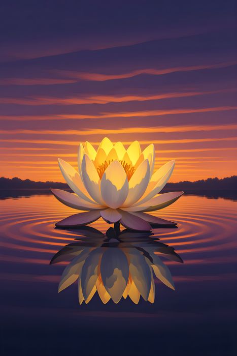 A white lotus in lake at sunset time vector illustration - Ai Generated